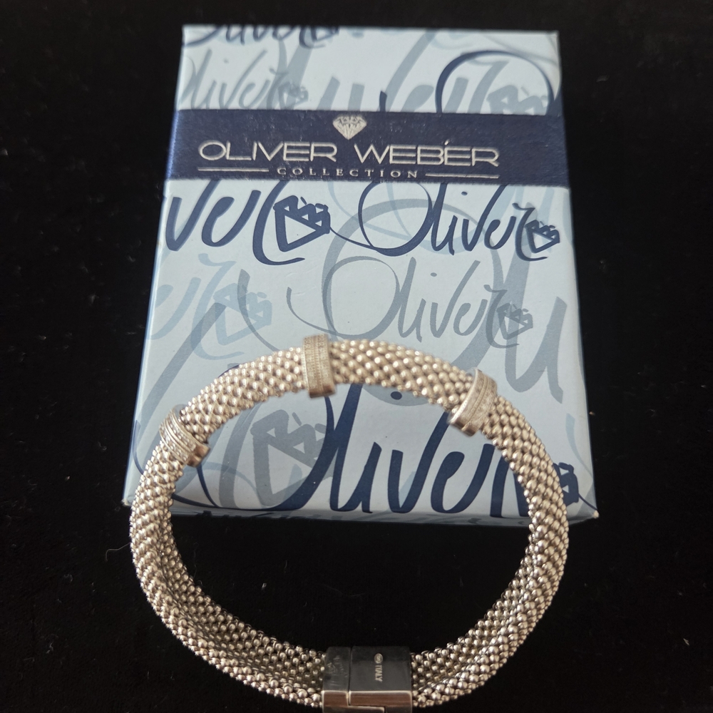 Oliver Weber Rhodium Mesh Bracelet With Swarovski Elements